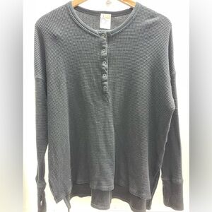 Aerie Women's Black Waffle Knit Henley Top